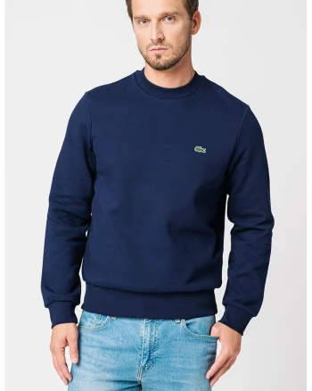 Bluza sport cu decolteu la baza gatului si aplicatie logo, Bleumarin