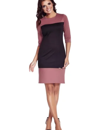 Rochie A078,  Poliester, Negru/Roz