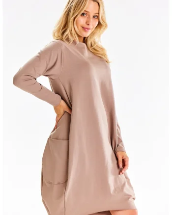 Rochie midi casual cu maneci lungi, Latte