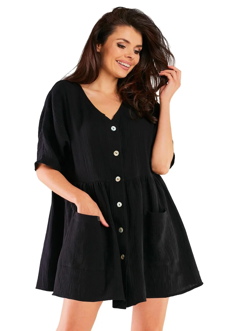 Rochie casual M258,  Bumbac/Lycra, Negru