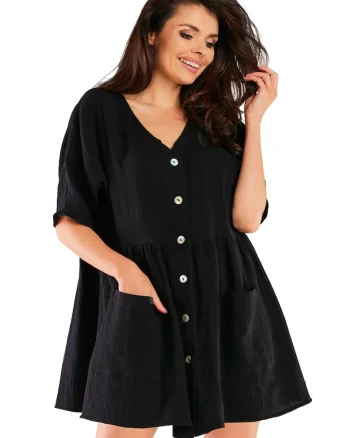 Rochie casual M258,  Bumbac/Lycra, Negru