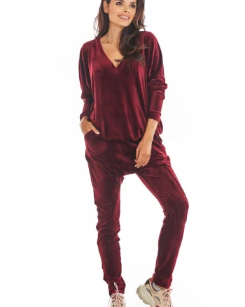 Pantaloni dama,  Poliester, Claret, Visiniu