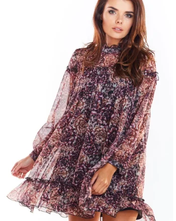 Rochie mini cu maneci lungi,  Poliester, Multicolor