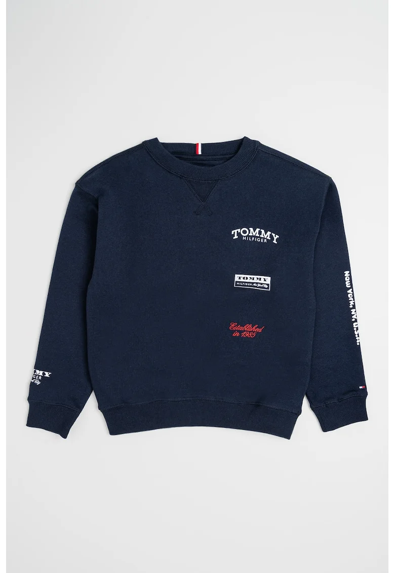 Bluza de trening din amestec de bumbac cu imprimeu logo discret, Bleumarin