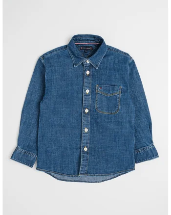 Camasa relaxed fit de denim cu buzunar pe piept, Albastru inchis
