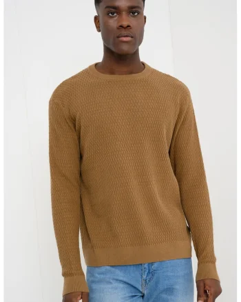 Pulover slim fit cu model texturat, Maro inchis