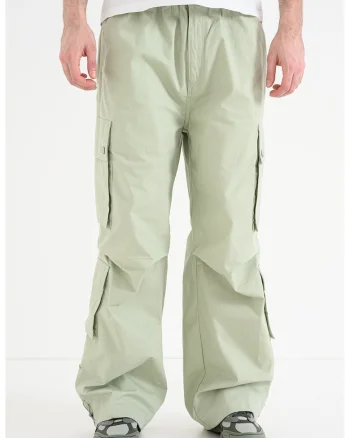 Pantaloni de bumbac cu buzunare multiple, Verde pal