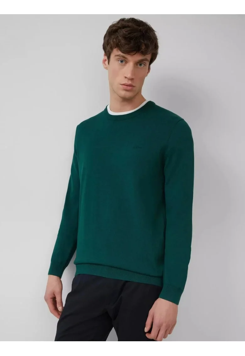 Pulover cu decolteu la baza gatului, Verde inchis