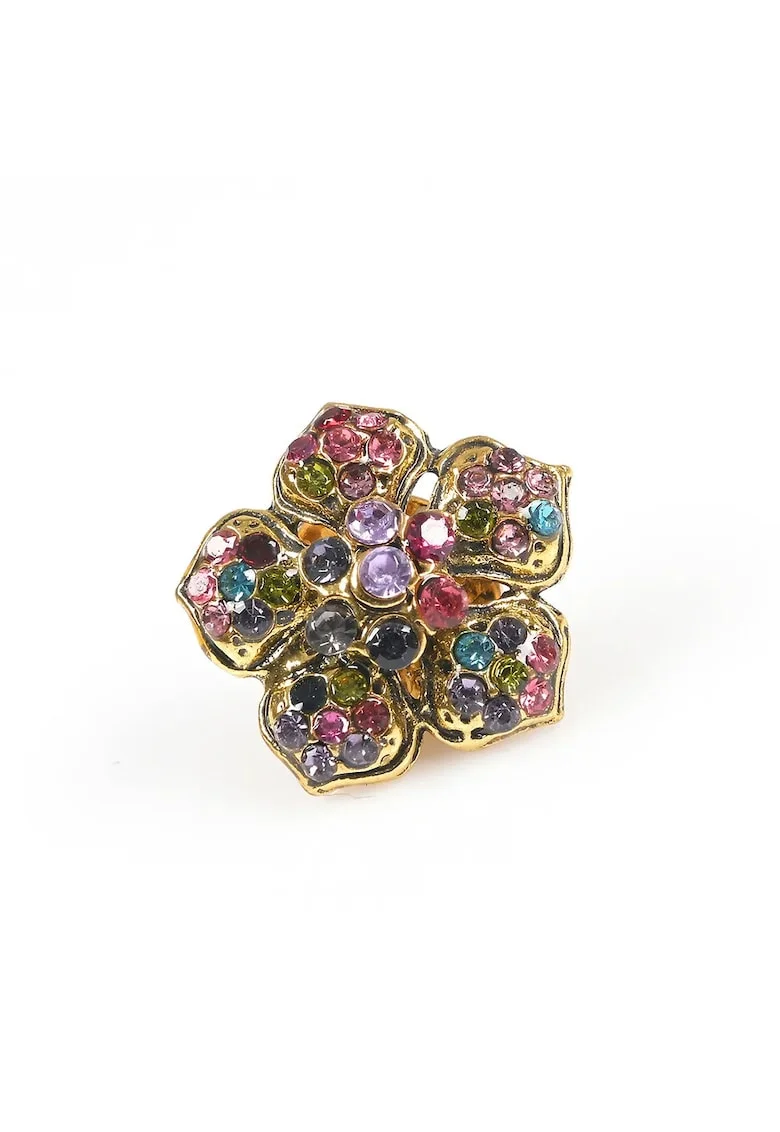 Brosă  floare aurie cu pietre multicolore set, 2x2cm