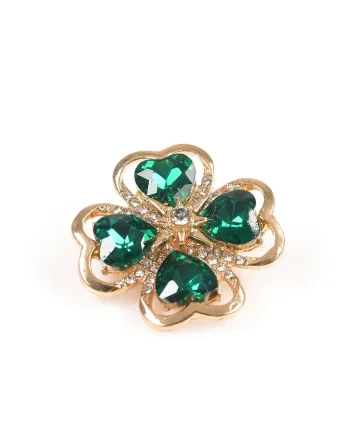 Brosă martisor  trifoi, auriu și verde, 2.5x2.5cm