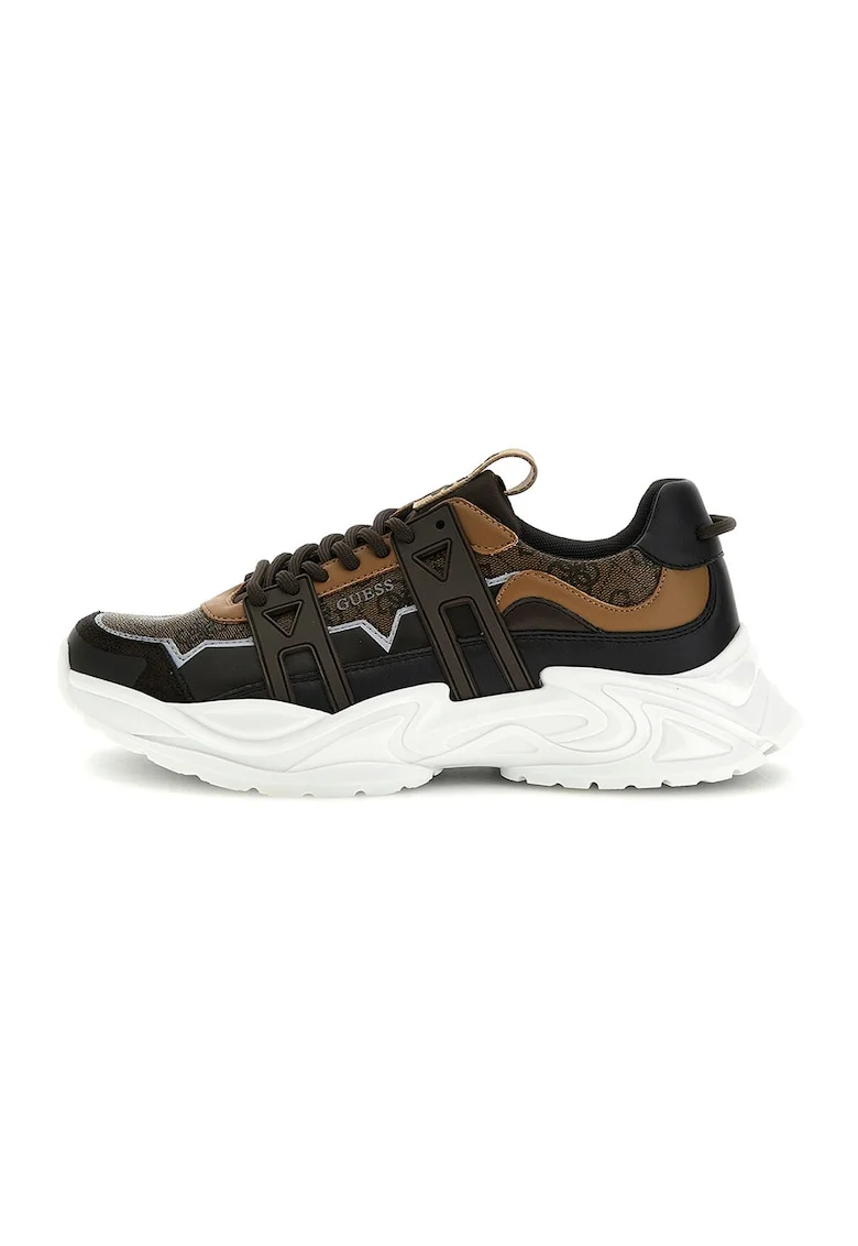 Pantofi sport cu garnituri din piele si model, Maro inchis