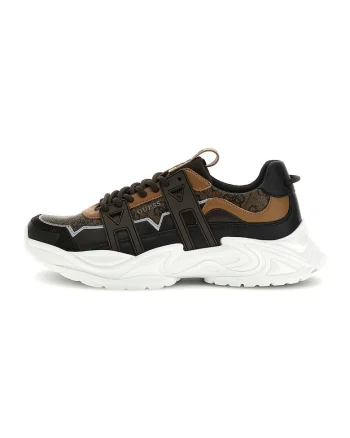 Pantofi sport cu garnituri din piele si model, Maro inchis