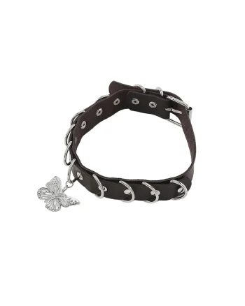 Colier choker negru, cu fluture si zale argintii, Moris C17,