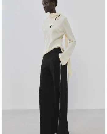 Pantaloni cu croiala ampla si talie elastica, Alb/Negru