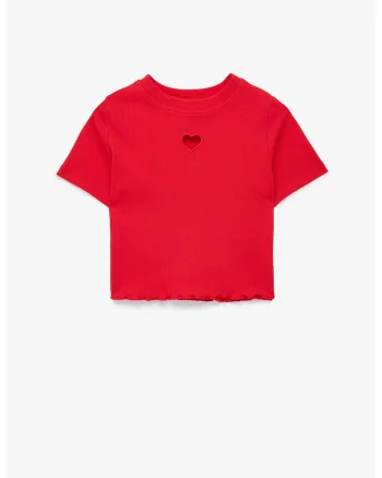 Tricou crop cu decupaj in forma de inima, Rosu vermillion