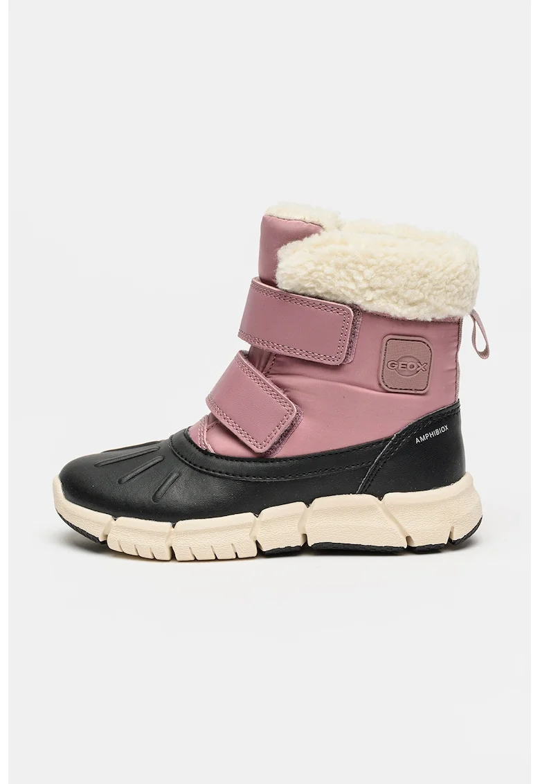 Ghete cu inchidere velcro si garnituri din material sintetic, Alb fildes/Negru/Lila pal