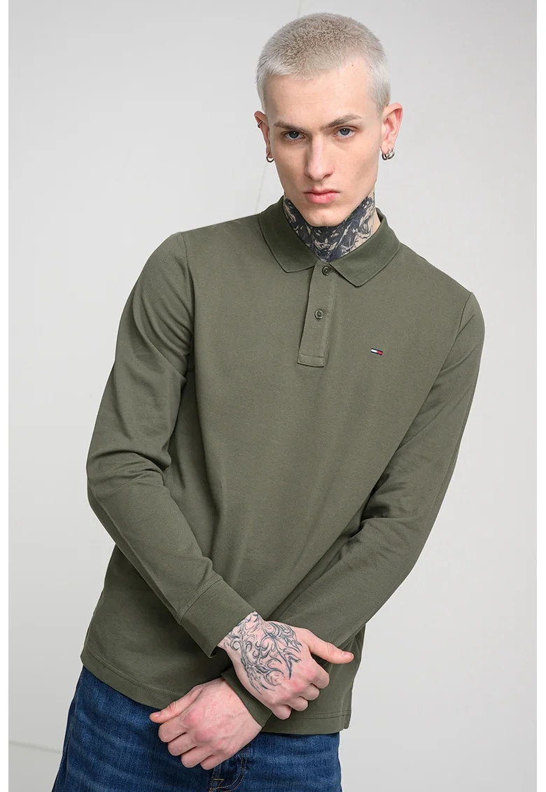 Bluza polo cu model uni, Verde inchis
