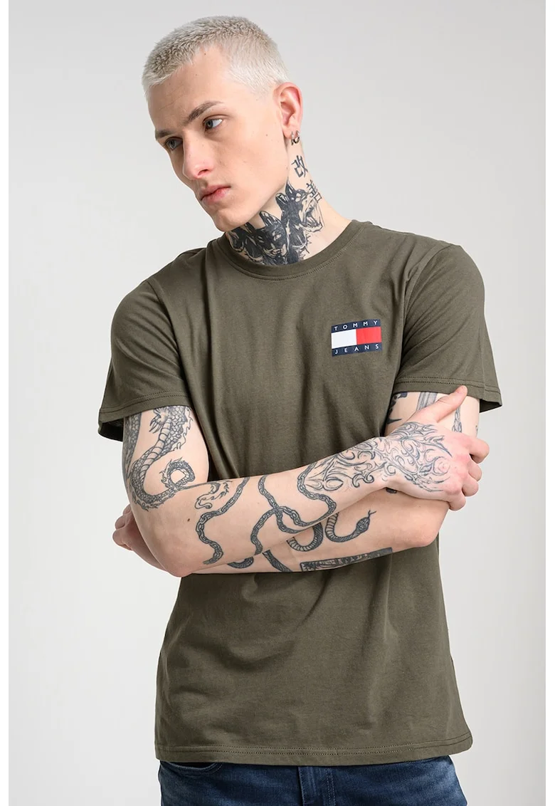 Tricou de bumbac cu logo, Verde inchis