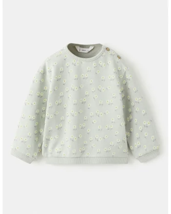 Pulover tricotat cu imprimeu floral, Verde pal