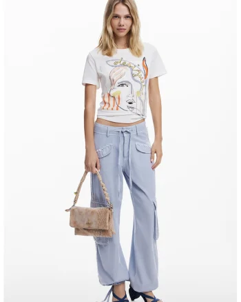 Tricou din bumbac cu imprimeu abstract, Alb