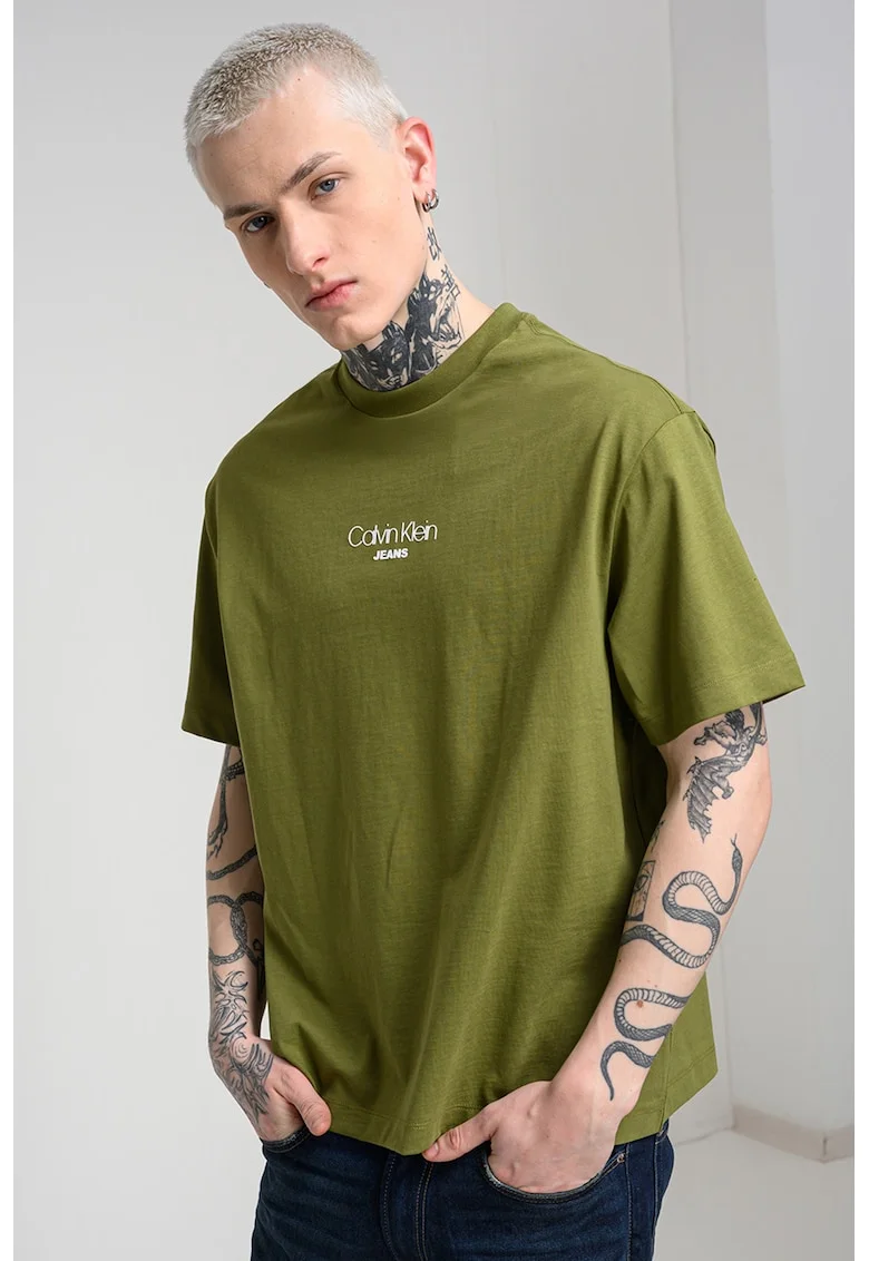 Tricou lejer cu imprimeu logo, Verde