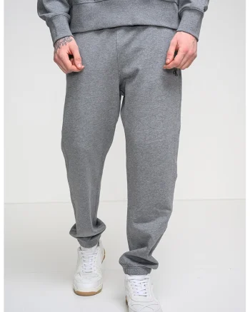 Pantaloni de trening relaxed fit cu terminatie elastica, Gri melange