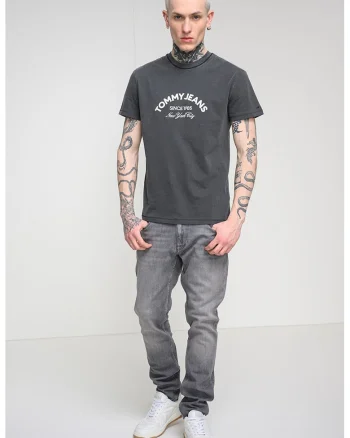 Tricou de bumbac cu decolteu la baza gatului, Negru stins