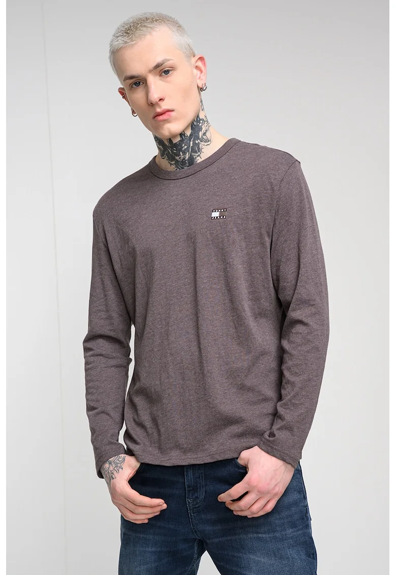 Bluza regular fit cu logo discret pe piept, Maro melange
