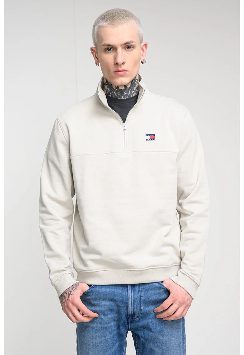 Bluza de trening cu fenta si fermoar, Crem