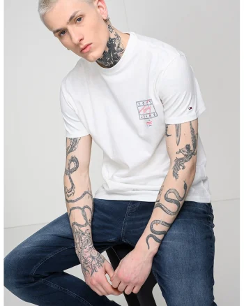 Tricou cu imprimeu si decolteu la baza gatului, Alb