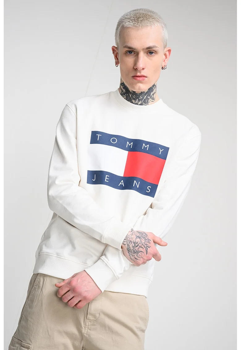 Bluza de trening regular fit cu logo supradimensionat, Alb