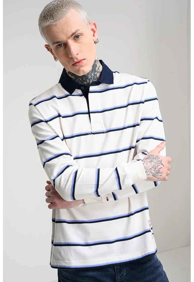 /bluza regular fit cu dungi, Alb/Bleumarin