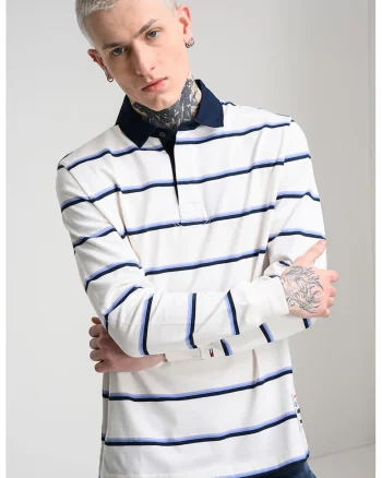 /bluza regular fit cu dungi, Alb/Bleumarin