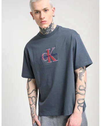 Tricou de bumbac cu logo brodat, Albastru prafuit