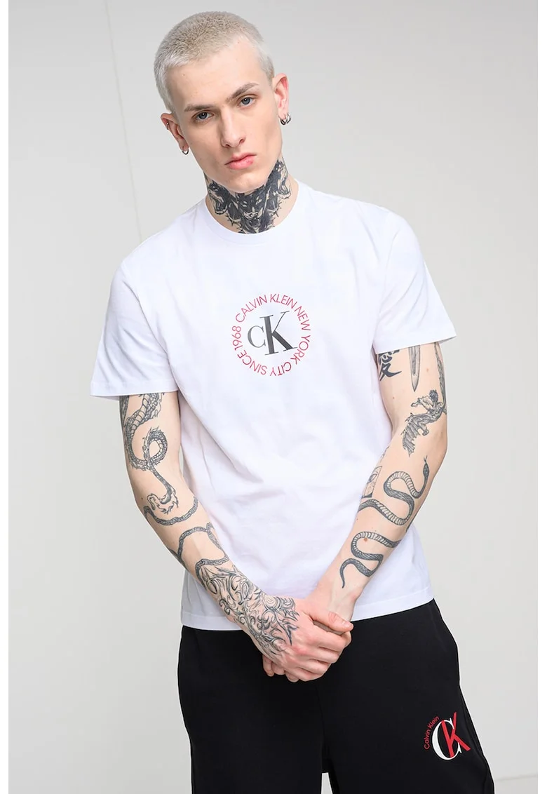 Tricou de bumbac cu logo, Alb optic