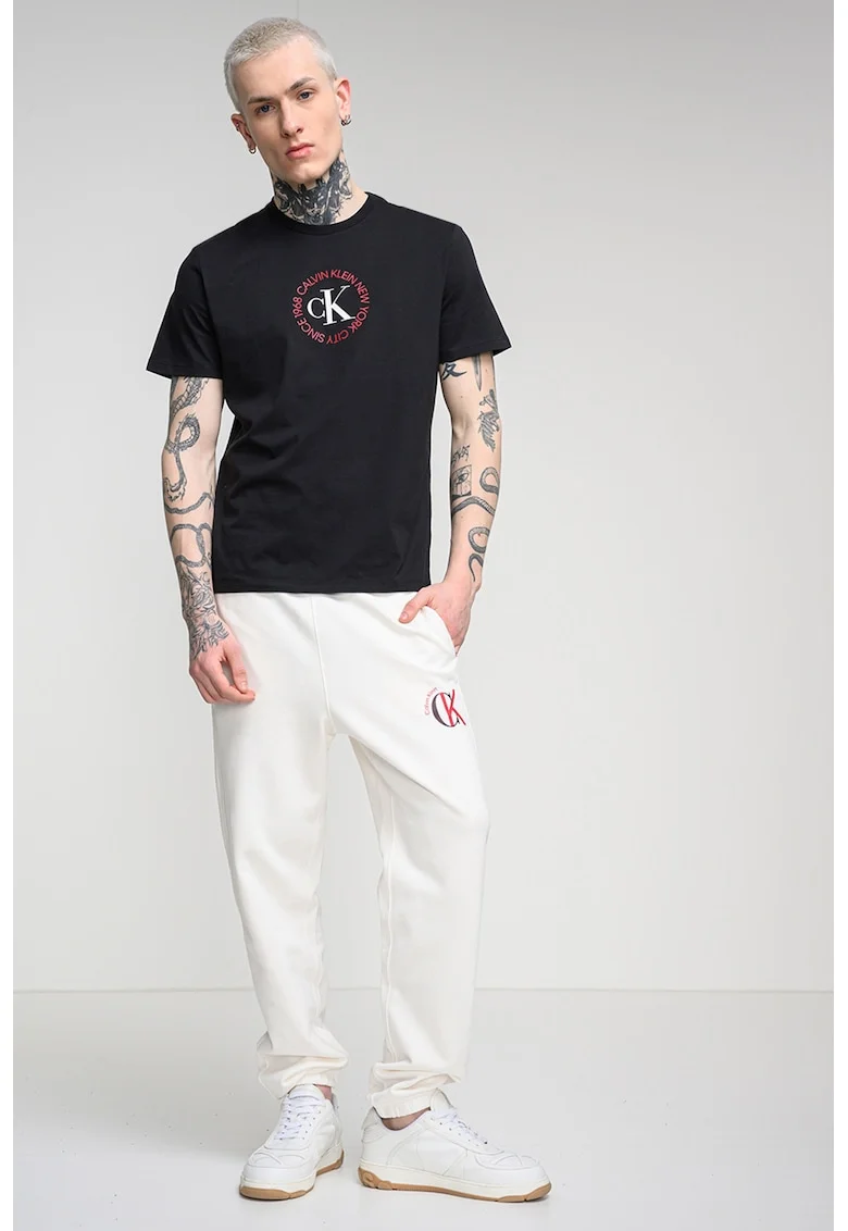 Tricou de bumbac cu logo, Negru