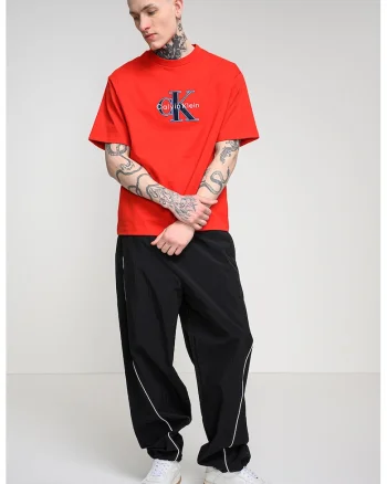 Tricou de bumbac cu logo brodat, Rosu vermillion
