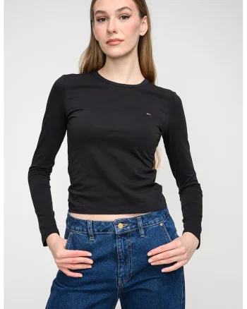 Bluza slim fit cu logo discret, Negru