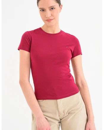 Tricou cu broderie logo, Rosu inchis