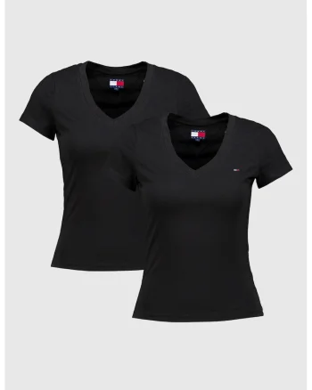 Set de tricouri din bumbac cu decolteu in V - 2 piese, Negru