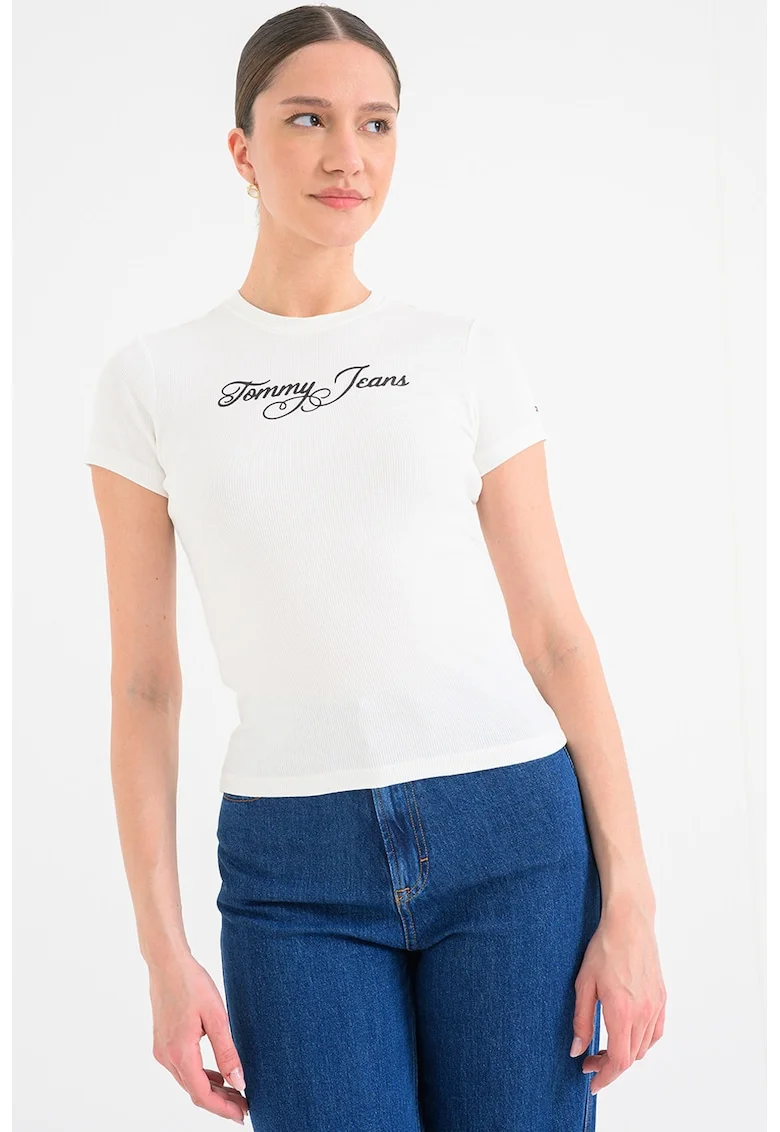 Tricou slim fit cu logo, Alb