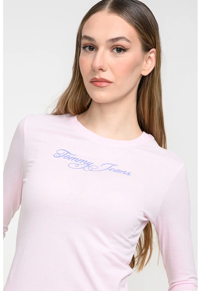 Bluza slim fit cu decolteu la baza gatului, Roz deschis