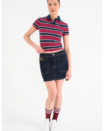Tricou din amestec de bumbac, Visiniu/Bleumarin