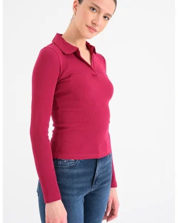 Bluza polo cu dungi, Roz zmeuriu