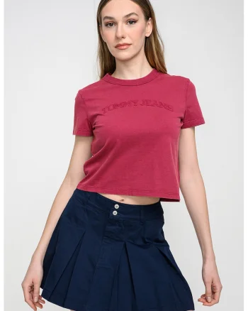 Tricou crop cu logo, Rosu inchis