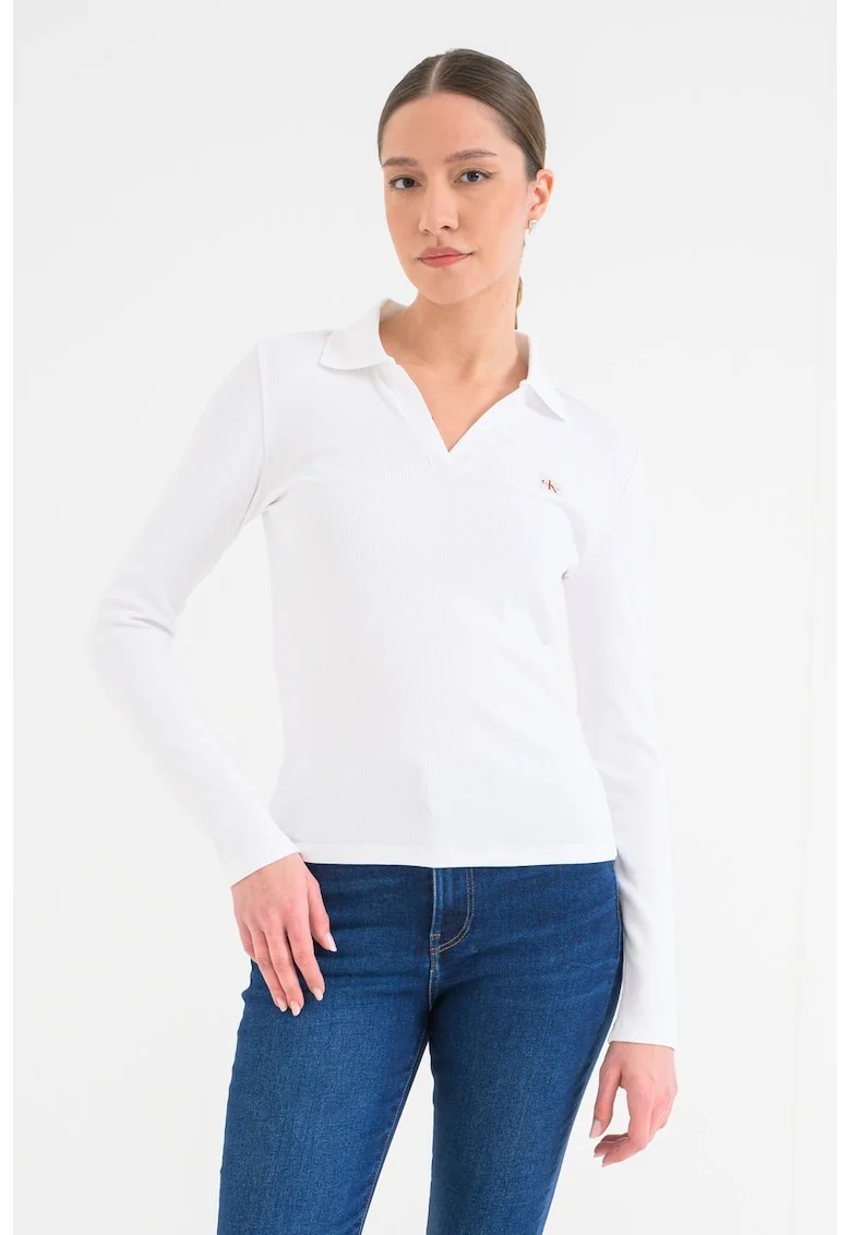 Bluza slim fit striata, Alb optic