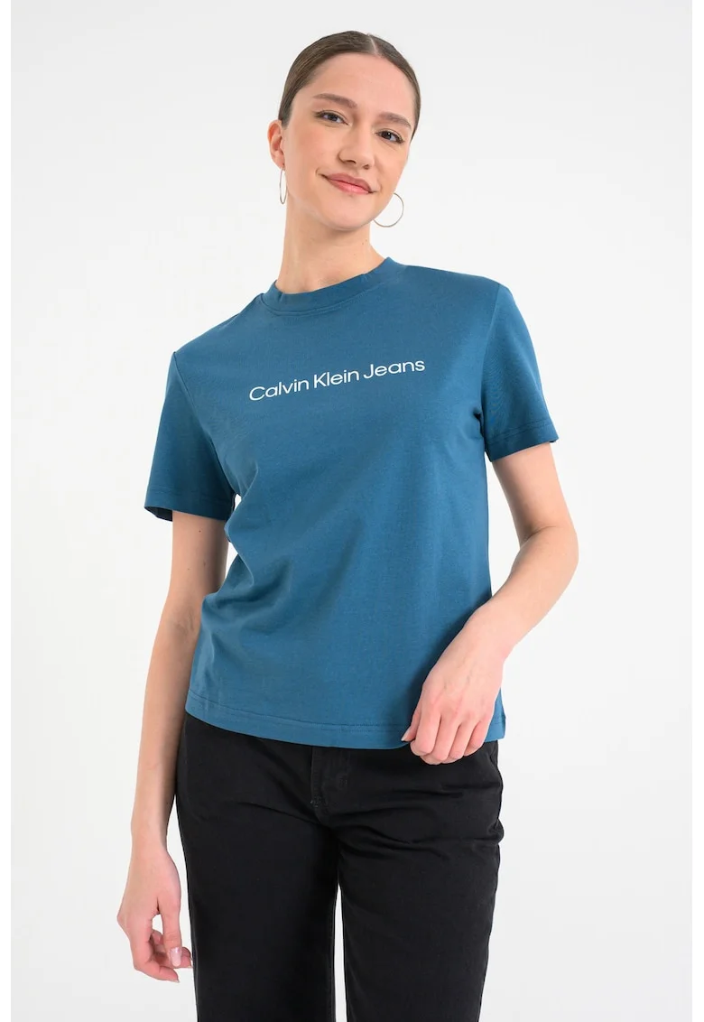 Tricou de bumbac cu logo, Albastru petrol
