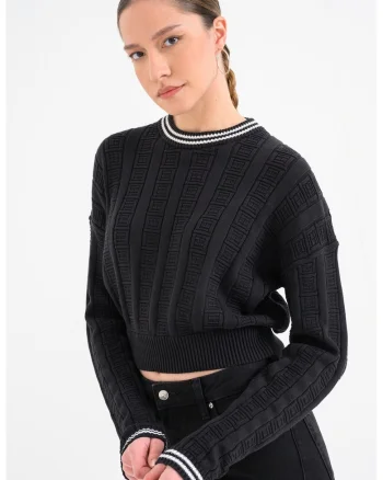 Pulover lejer cu aspect texturat, Negru