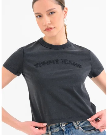 Tricou crop cu logo, Gri antracit
