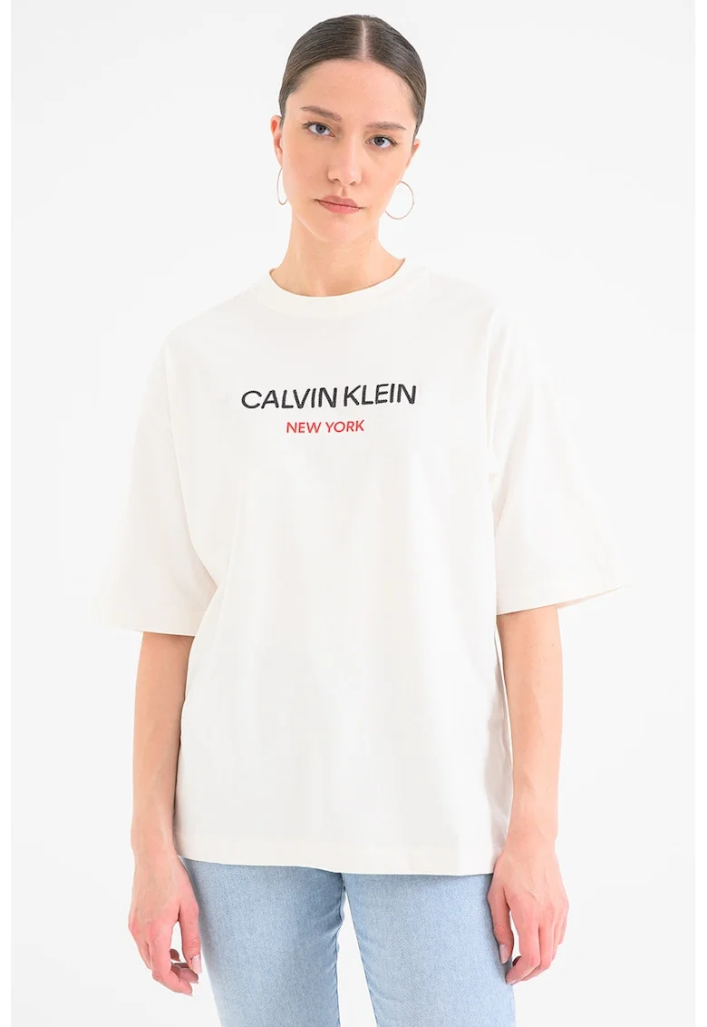 Tricou supradimensionat cu logo, Crem